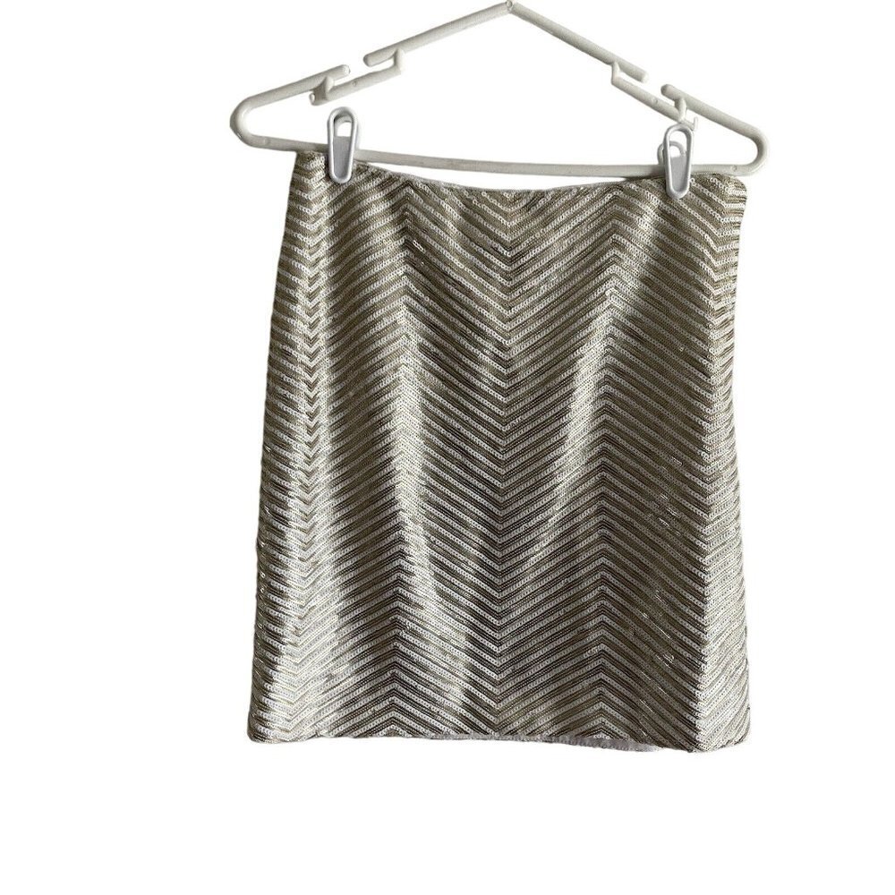 Banana Republic Women SZ 6 White/Gold Chevron All Over Sequin Lined Pencil Skirt - Picture 2 of 9